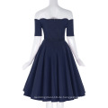 Belle Poque Frauen aus Schulter Marine Blau Vintage Retro Rockabilly Swing Party Audrey Hepburn Style Kleider BP000126-4